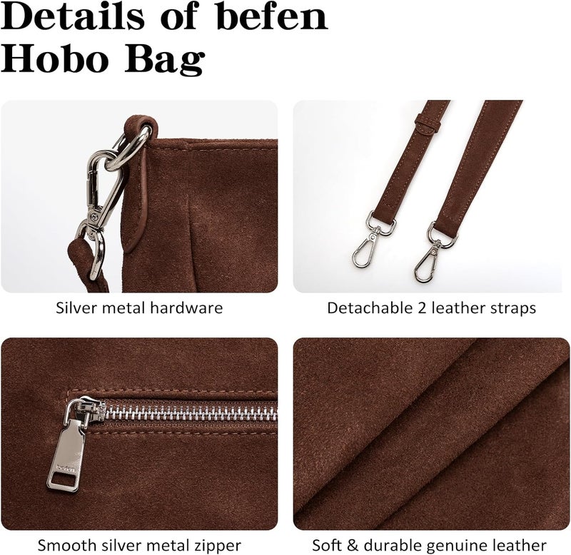 befen Genuine Leather Hobo Bags Purses for Women, Women's Shoulder bag Handbags Crossbody Bag with 2 Shoulder Straps - Image 4